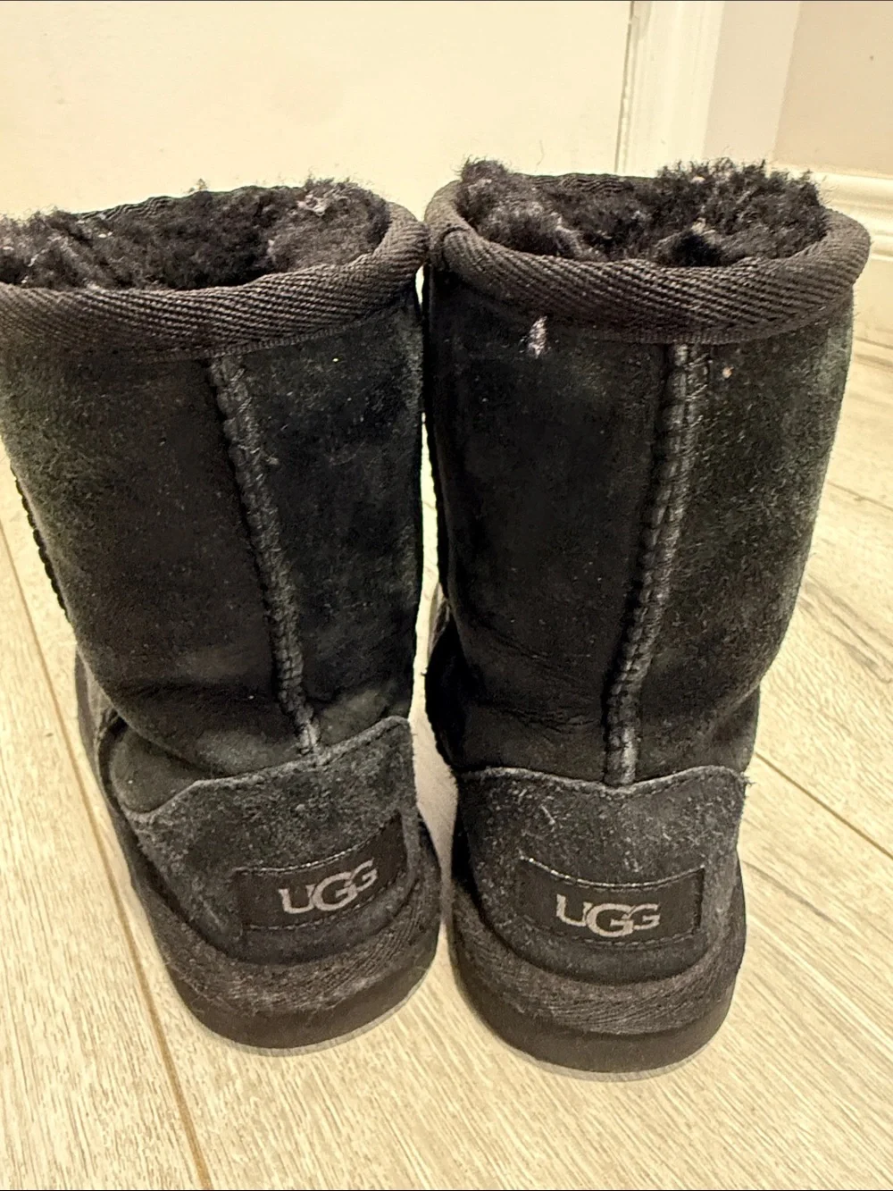 UGG Kids Black Classic Short Suede Shearling Boots